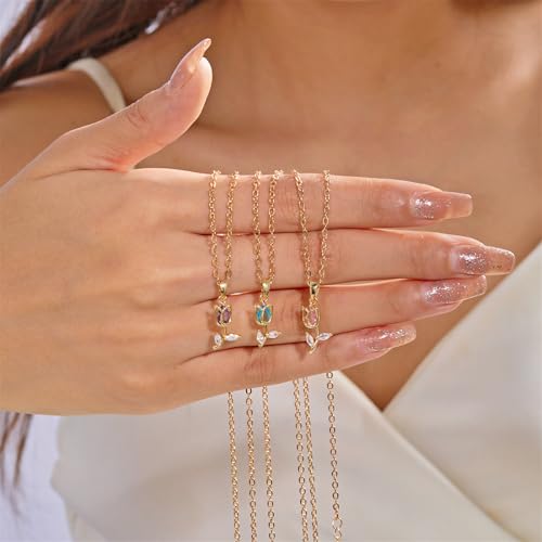 Image of coadipress Tulip Flower Pendant Necklace for Women Dainty Elegant Boho Temperament Crystal Tulip Necklace Trendy Statement Friendship Jewelry