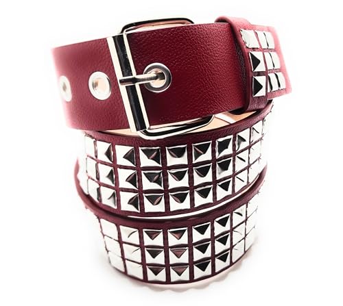 Silver on Dark Red Studded Belt Trim-to-Fit