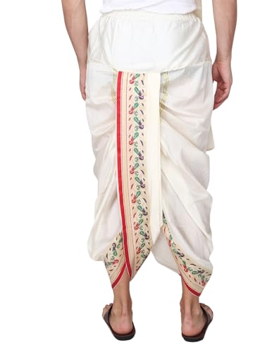 Image of Rameshwaram Fabrics Mens Ready to Wear Silk Dhoti with Angwastra Set - Pocket Dhothi