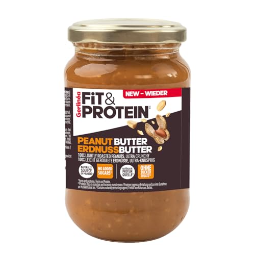 GERLINÉA Fit&Protein Crunchy Erdnussbutter 100% Erdnüsse Leicht geröstet Ohne Zuckerzusatz Proteinquelle 350g