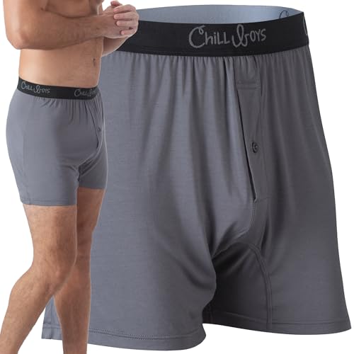 Chill Boys - Cool, Comfortable & Breathable Mens Underwear - Men's Boxers (Large, Grey) - Imported 95% Viscose made from Bamboo / 5% Spandex