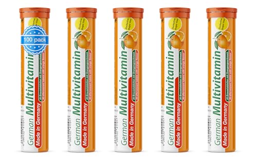 Multivitamin Brausetabletten 5x20 Stk. Orangengeschmack - Vitamin C, E, B1, B2, B6, B12, Biotin, Folsäure, Niacin, Pantothensäure – T&D Pharma German Multivitamin – Made in Germany