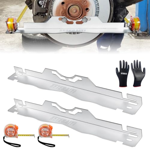 Image of Wheel Alignment Tool, Toe Alignment Tool Plates, Including Tape Measure and Gloves, for Quick and Accurate Measurement of DIY Car Front-end Adjustments (Silver)