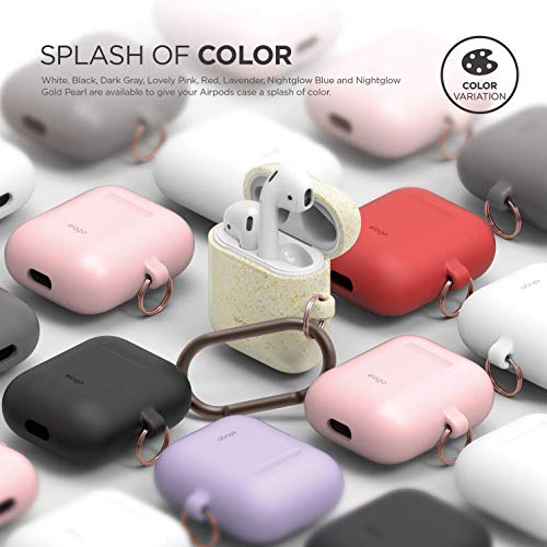 Elago Silicone Case With Keychain Compatible With Apple Airpods Case 1 & 2, Front Led Visible, Supports Wireless Charging, Protective Silicone [Night Glow Gold] #TOP7