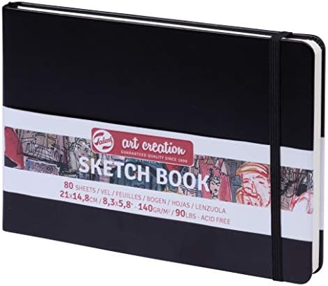 Royal Talens – Art Creation Hardback Sketchbook – 80 Sheets – 140gsm – 21 x 14.8cm – Black Cover