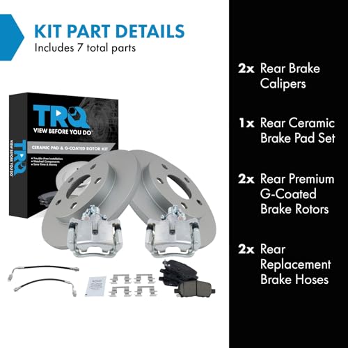 Image of TRQ Rear Brake Pad and Rotor Set Ceramic Coated Rotors Calipers Compatible with 2011-2013 Chevrolet Impala 2014-2016 Impala Limited