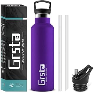 Stainless Steel Water Bottle with Straw 500ml, Metal Water Bottle, Vacuum Insulated Drinks Bottle with Filter, BPA Free Sports Bottle for Adult, Hiking, Cycling