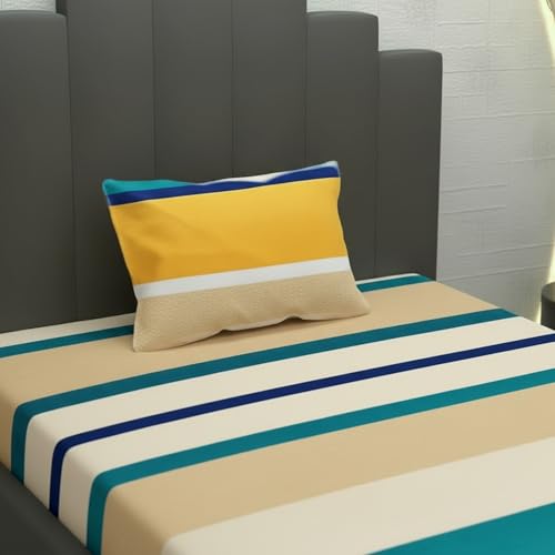 Image of Filymore Flat Single Bed Sheet Orange and Green Bedcover with 1 Pillow Cover - 240 TC Soft Microfiber Single bedsheet for Single Size Bed, Bedspread is of Orange and Green Color (90x60 Inches)