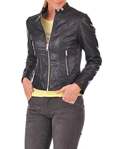 DOLLY LAMB 100% Leather Jacket for Women - Round Collar, Slim Fit & Quilted - Moto, Bomber, Biker Winter Casual Wear - Black24RC - XX-Large