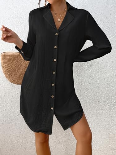 Bsubseach Swimsuit Coverup for Women Long Sleeve Bathing Suit Cover Up Blouse Button Down Shirt Dress Beach Vacation Clothes2