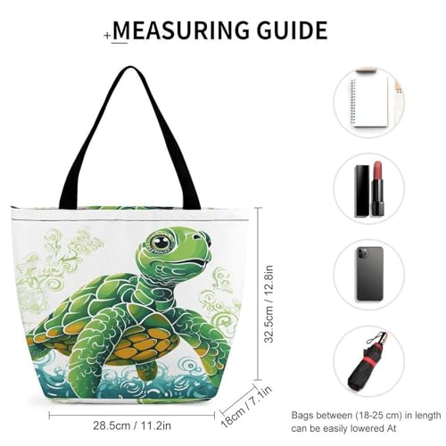 Tote Bag for Women Cartoon Turtle Pattern Printed Large Women Casual Shoulder Bag Reusable Shopping Handbag Grocery Bags for Work Travel2