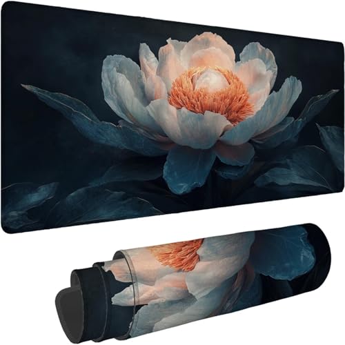 Mouse Mat 1400 x 700 x 3mm Large Mouse Mat Non Slip Rubber Base, Soft Textured Surface with Stitched Edges, Waterproof Desk Mat for PC, Laptop, Laser Mice for Office, Black Flower Printing xn-250