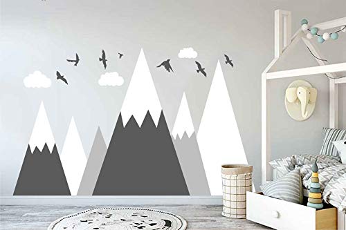 Mountain Wall Decal Baby Room Nursery Adventure Theme Cloud Birds Vinyl Wall Stickers Ba972 (Color 2-Grey, 71X43.Inches) #TOP3
