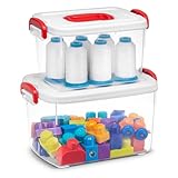 Tribello Clear Plastic Storage Bins with Lids and Handle Stackable Storage Bins, 2 Pack, 5 Quarts and 9 Quarts