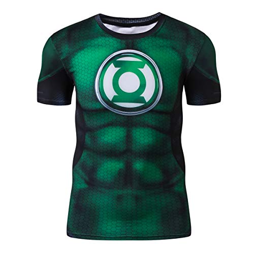 Nessfit Camiseta de compresión de superhéroe para hombre, capa base, gimnasio, manga corta, para correr, entrenamiento térmico, Superhéroe 9, L