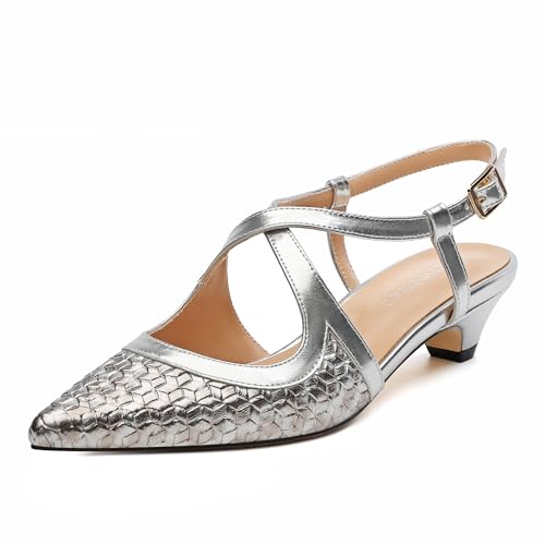 Women's Slingback Kitten Heels Closed Pointed Toe Pumps Low Heels for Women Wedding Party Dress Shoes 1.4inch