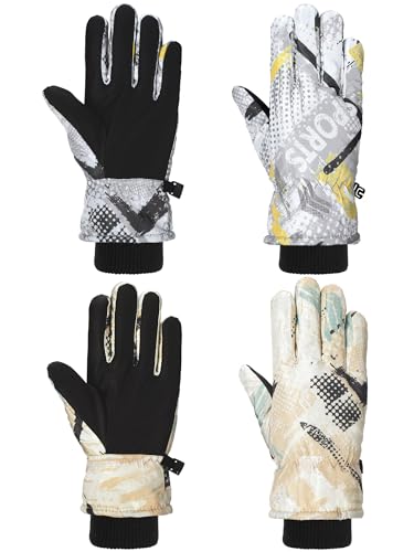 Image of Honoson 2 Pairs Kids Snow Gloves, Winter Waterproof | for Outdoor Snowboard Sledding, Warm Fleece Lining, Windproof, Adjustable Wrist Strap, Youth Cold Weather Ski Glove