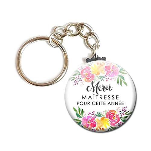 Porte Clés Chaînette 3,8 centimètres Merci Maîtresse pour cette année Idée Cadeau Accessoire École Année Scolaire Enfant Maternelle