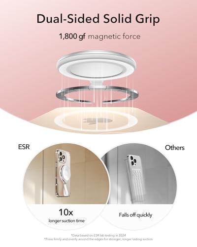 ESR for MagSafe Suction Mount, Sticky Phone Grip, Magnetic Phone Suction Grip, Silicone Suction Cup Phone Mount, Hands-Free Mirror Phone Holder for iPhone 17 16/Android/S25/Google, TikTok/Video, White - image 5