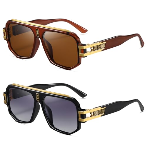 Image of Retro Polarized Pilot Sunglasses Men Women Vintage Square Metal Designer Style 80s Shades Eyewear
