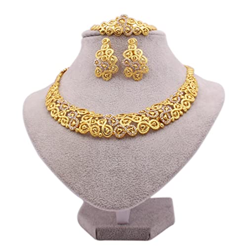 Nigéria Dubaï Ensembles De Bijoux pour Femmes Fête Couleur Or Collier Boucles d'oreilles...
