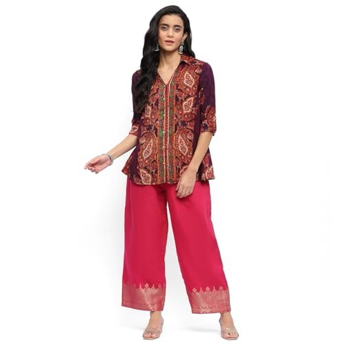 Image of BIBA Women Straight Mid Rise Art Silk Palazzo