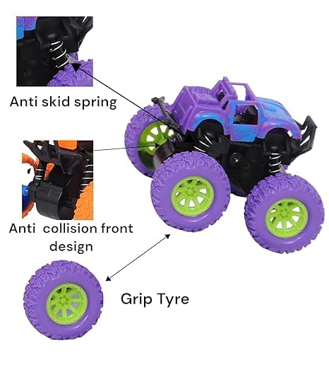 Image of BabyGo Mini Monster Friction Power Truck Pack of 2 Kids Age 3-8 | 360 Drift Stunt Car | Push & Go Forward | Off-Road Toy Car | Best Birthday Gift for Baby Boys & Girls. (Mutlicolor) (Pack of 4)