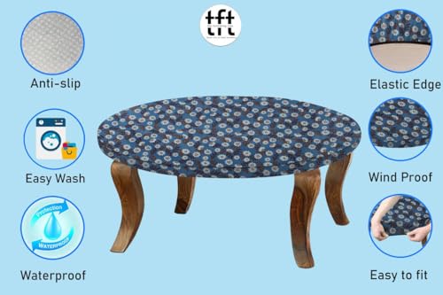 Image of The Furnishing Tree Round Elastic Fitted Center Tpoy Table Cover WxL 20x20 Inches Floral Pattern Blueish Grey
