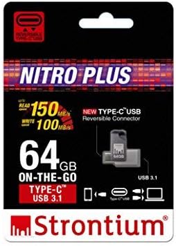 Strontium Nitro Plus 64GB Dual USB C 3.1 Metal Flash Pen Drive OTG Up to 150MB/s for Type C Ready Smartphones Tablets New MacBook (SR64GSLOTGCY)