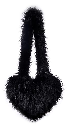Women's Faux Fur Shoulder Purse Fleece Love Bag Heart Shape Y2k Crossbody Bag Chic Handbag Shoulder Bag