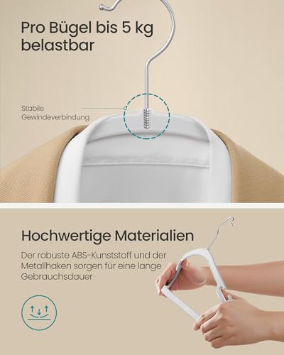 SONGMICS Kleiderbügel Samt, Bügel 50er Set, 43 x 21 cm, Samtbügel rutschfest, breite Schulterkerben, Stange für Hosen, 360° drehbarer Haken, platzsparend, für Garderobe, wolkenweiß CRF039W01