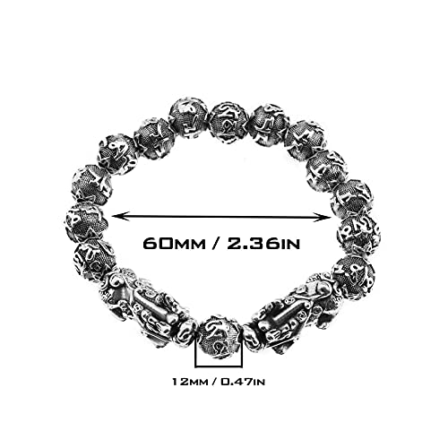 Pulsera Feng Shui Pixiu doble plateada para hombre miniatura 3