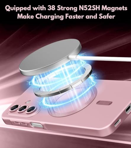 Image of DIZORO Samsung A57 Case, Compatible with Mag Safe Back Cover, Matte Luxury Metallic Luster Flexible TPU Wireless Charging Shockproof Case with Camera Protector (Metallic Pink)