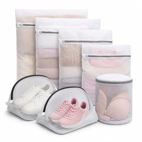 Bolsas para lavar ropa delicada y zapatillas, Bolsas para lavadora y secadora -Set completo 7u- Bolsas de malla resistente, Red de lavandería para ropa interior, ropa bebe, calzado, Protege la colada