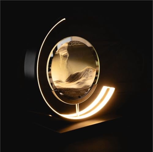 Luxus europe - Treibsand Tischlampe - Schwarz - Bewegte Sandkunst - Sanduhr-Lampe - Sandkunst in Glas - Schreibtischlampe - LED - Dimmbar - Industriell und modern - Nachtlicht für das Schlafzimmer