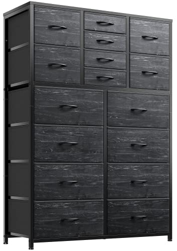 EnHomee 16 Drawer Dresser, Tall Dresser for Bedroom with Wooden Top and Sturdy Metal Frame, Large Bedroom Dressers & Chest of Drawers for Bedroom Closet Living Room Entry,57.1