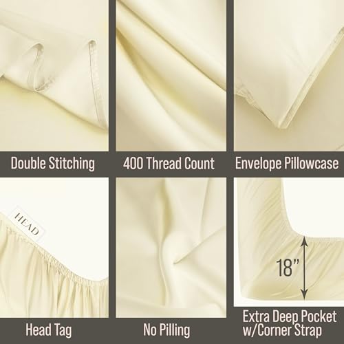 Image of Bella Coterie 6 Piece Luxury Bamboo Viscose King Size Sheet Set | 100% Organically Grown | Cooling for Hot Sleepers | 18 inch Deep Pocket | Soft & Hypoallergenic | 4 Pillowcases [Lemonade]