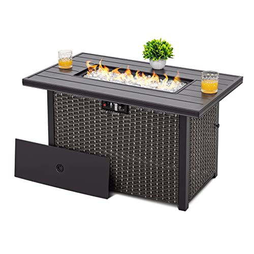 Image of Nuu Garden 43 inch Propane Fire Pit Table, 50,000 BTU CSA Certified Outdoor Gas Fire Pit with Aluminum Tabletop, Removable Lid, 7 lbs Glass Rocks & Waterproof Oxford Cover, Brown