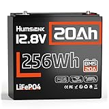 HumsiENK 12V 20Ah LiFePO4 バッテリー、10年の寿命、軽量、防災グッズ、キャンプ、車中泊、ソーラー 、家庭用(1個セット)