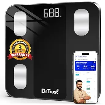 Dr Trust USA 526 Legend BMI Weight Scale & Body Fat Analyzer with IOS/Android App Sync,14 Essential Composition Metrics Weighing Machine for Home Health Monitoring (Black)