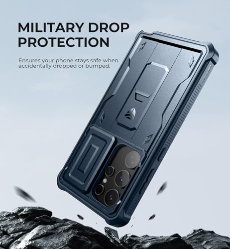 Image of Dexnor for Samsung Galaxy S24 Ultra Case with Built-in Slide Camera Cover & Screen Protector & Kickstand, Shockproof Rugged Case Full-Body Bumper Protective Cover for Galaxy S24 Ultra (2024),Navy Blue