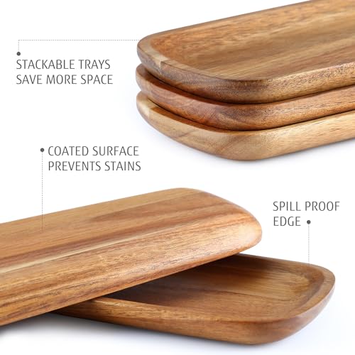 Miniatura 4 de Hecef Bandeja Madera, 3 Piezas Bandejas Para Servir Con Labio Ranurado, 33 11.5 0.8cm Bandejas Decorativas Pequeña Para Cocina Y Baño, Bandeja Rectangular Para Aperitivo, Fruta, Snack Y Postre