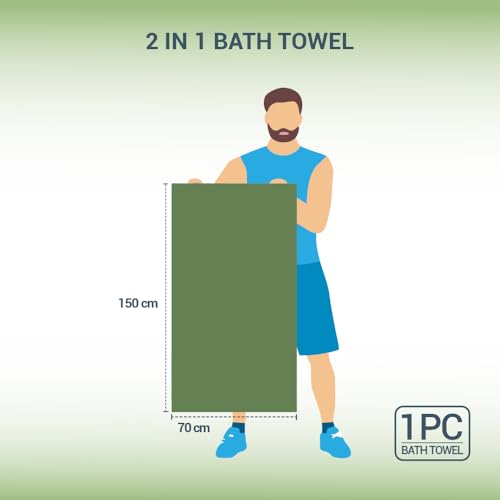 Image of Welspun 2-in-1 Towels for Bath Large Size | 100% Cotton Bath Towel | 250 GSM | High Absorbency & Quick Dry | Soft Feel | Bath Towel for Men & Women | 70 x 150 cm | Apple Green