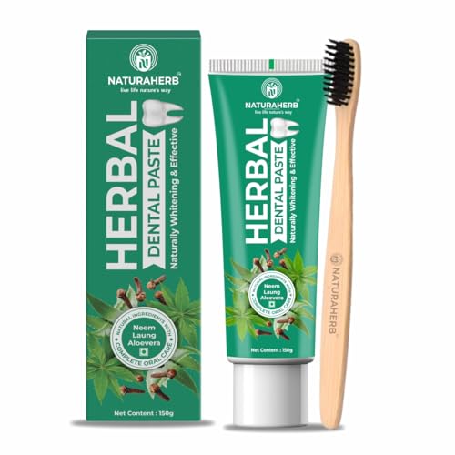 Herbal Dental Paste with Bamboo Toothbrush | Neem, Laung & Aloe Vera | Fluoride Free Ayurvedic Tooth...