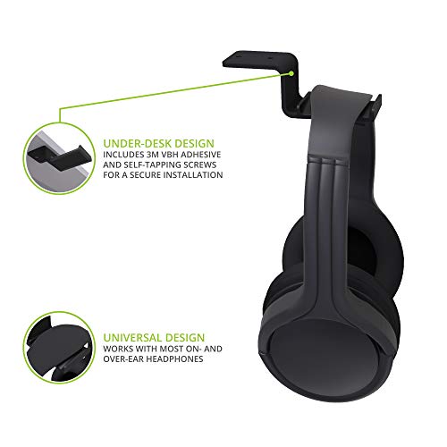 Image of Kanto HH Universal Under Desk Headphone Hook - Black - Solid Steel Construction - Mount Using 3M Adhesive or 2 Included Screws