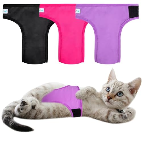 Paw Legend Pañales para gatos hembras, pañales lavables y reutilizables para gatos, pañales para incontinencia para mascotas (paquete de 3, colorido, pequeño)