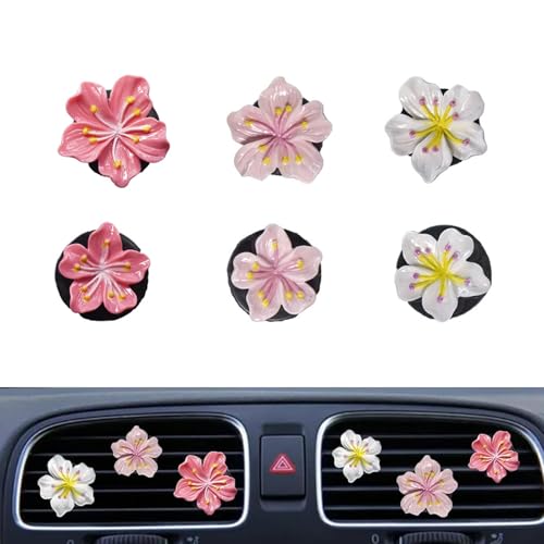 Ferianl 6PCS Car Air Vent Clips, Cute Pink Flowers Air