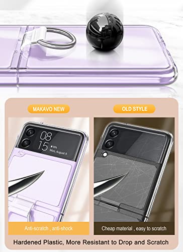 Makavo For Samsung Galaxy Z Flip 3 Clear Case With Ring Holder, [Upgraded] Slim Thin Crystal Hard Pc Shockproof Protective Phone Cover For Flip3 5G 2021 #TOP3