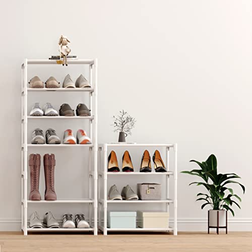 Hockmez 4-Tier Small Shoe Rack .Stackable Shoe Shelf Storage Organizer for Entryway Hallway Closet Bathroom Living Room (1-White)