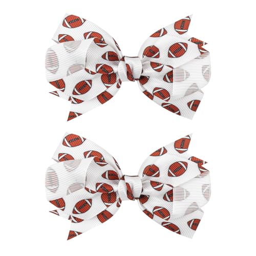 YanJie 2PCS 4'' Football Hair Clips Girls Party Printed Ribbon Hair Accessories Kids Sports Theme...